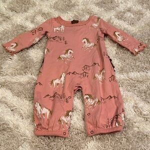 Pink Horse Print Baby Girl One Piece with Ruffle Butt